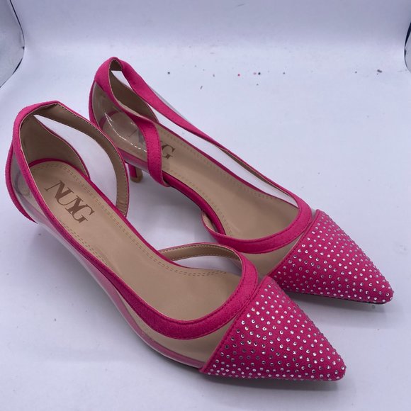 A NUYG pink pointy toe rhinestone kitten low heels pumps - Picture 4 of 11